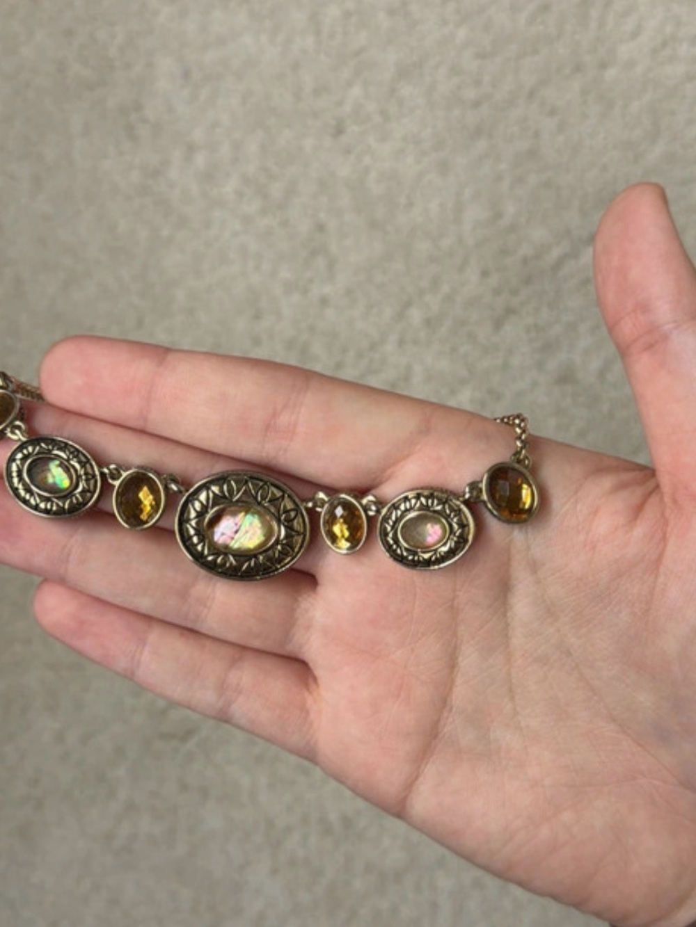 Napier Gold-Tone Necklace with Amber and Iridescent Stones